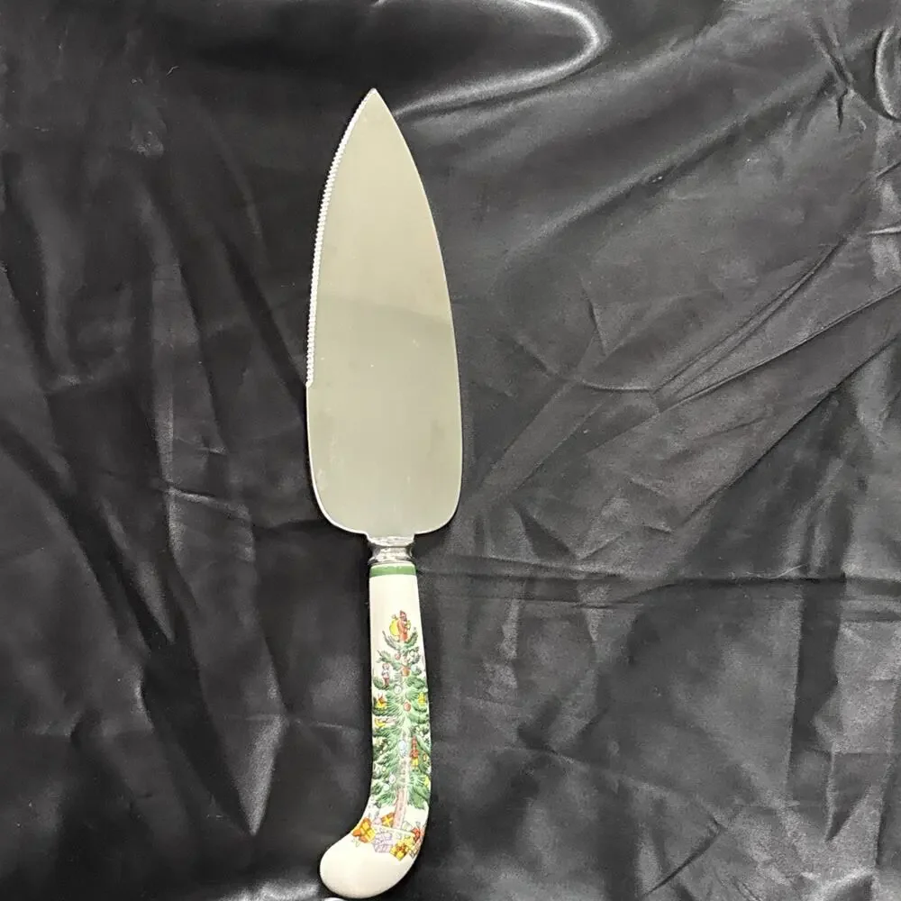 Sheffield Spode Christmas Tree England Server Stainless Steel Porcelain Handle